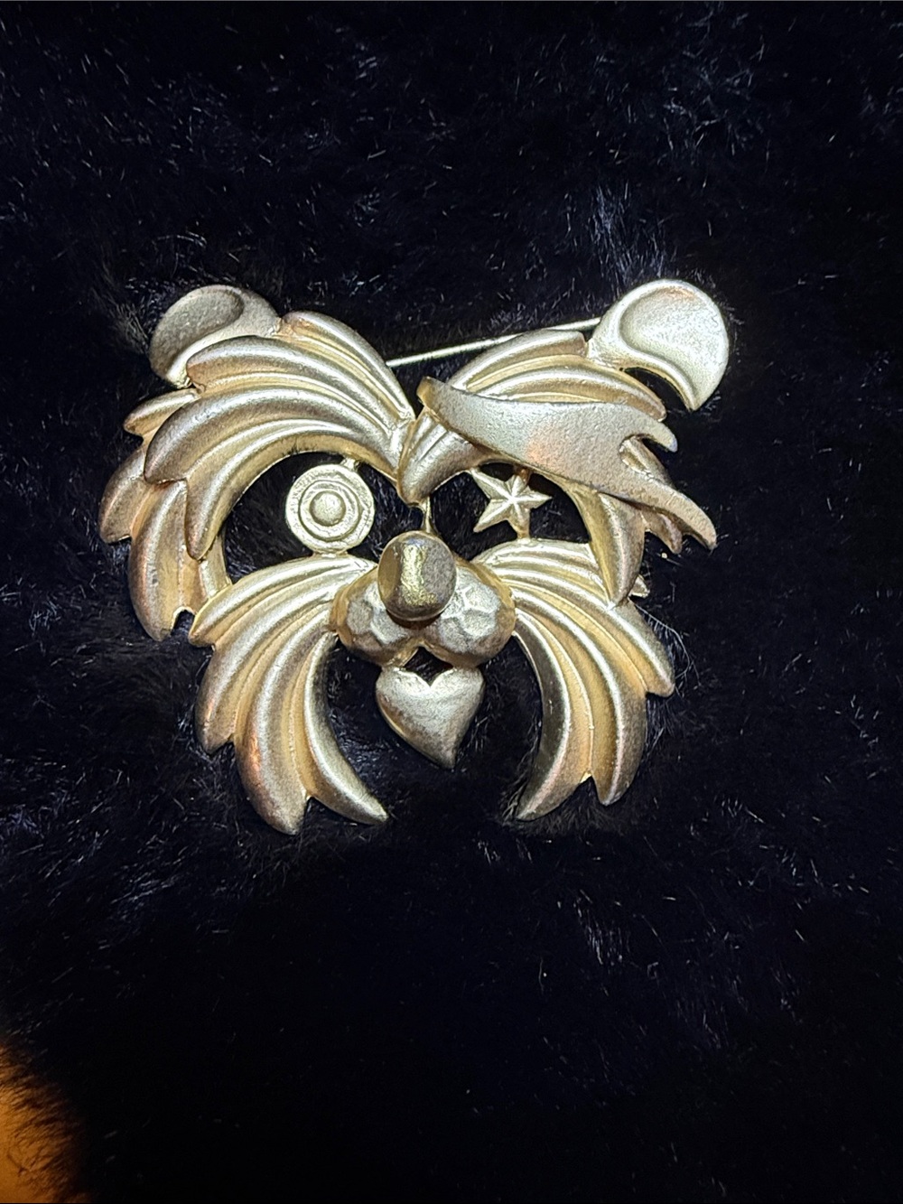 Gold-tone Whimsical Dog Brooch - Heart & Star Accent